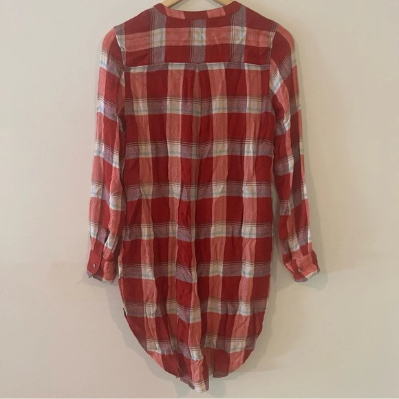 ANTHRO AKEMI + KIN Lucie Plaid Red Flannel Longlined Buttondown Top Tunic - Picture 9 of 10
